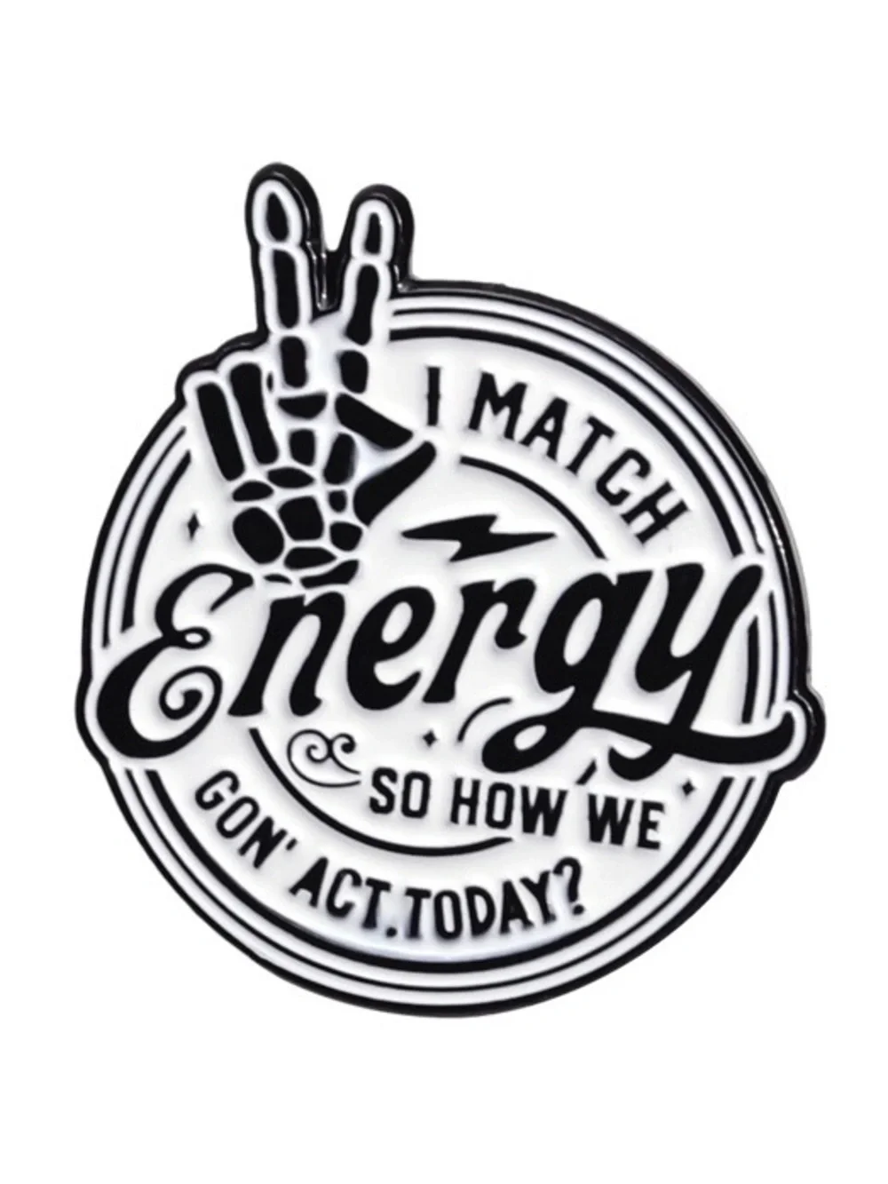 I Match Energy Enamel Pin – Skeleton Peace Sign Lapel Pin, Gothic Punk Badge